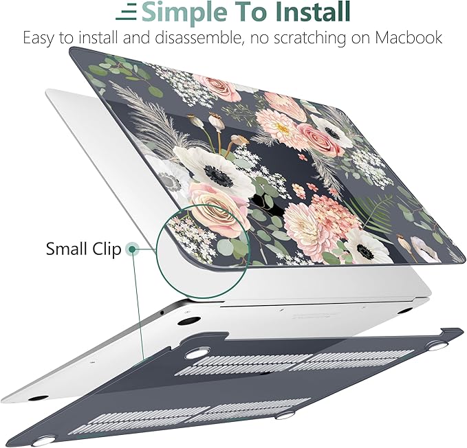 DONGKE Compatible with MacBook Air 13 inch Case 2021 2020 2019 2018 Release A2337 M1 A2179 A1932 with Retina Display Touch ID, Plastic Hard Shell & Keyboard Cover - Dried Flowers