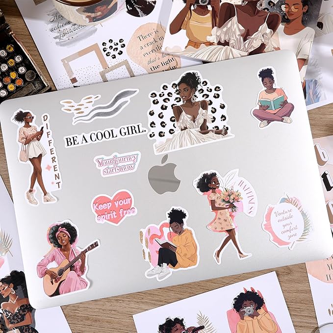 Black Girl Decal Stickers Book For Planners, Calendars, Journals, Vision Boards, Projects, Laptop & Water Bottles – Premium Quality, Hand Drawn, Waterproof – Scrapbook Accessories For Women - 24 Pages