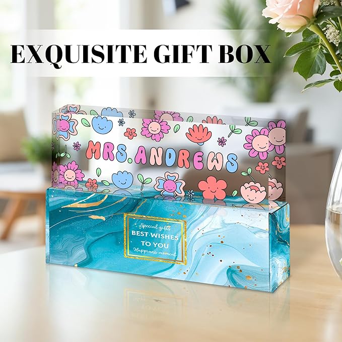 Ship Next Day Personalized Name Plate for Desk, Custom Acrylic Desk Name Sign, Office Appreciation Gifts for Women Men Coworkers Boss Teacher Employee (Teacher)