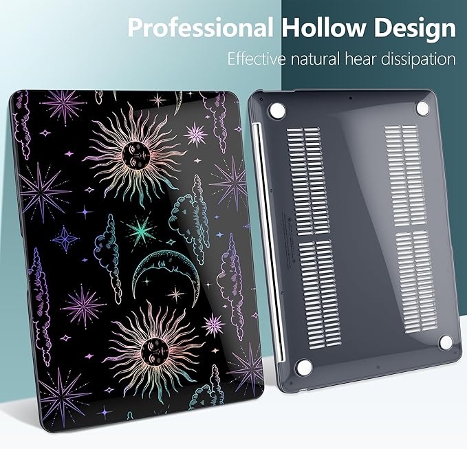 DONGKE Compatible with MacBook Air 13 inch Case 2021 2020 2019 2018 Release A2337 M1 A2179 A1932 with Retina Display & Touch ID, Plastic Hard Shell & Keyboard Cover - Sun & Moon