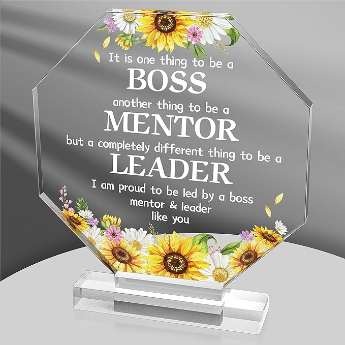 Yopyame Sunflower Boss Gifts Acrylic Boss Day Gifts for Women Appreciation Gifts for Leader Mentor Office Desk Decor Sign Paper Weight Decorative for Boss Birthday Funny Paperweights Work Gifts