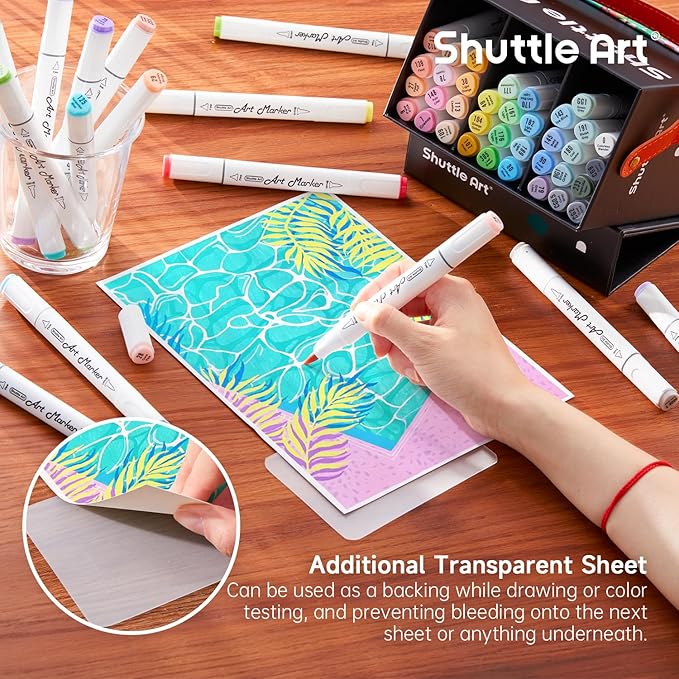Shuttle Art Pastel Alcohol Markers Brush tip, Dual Tip Brush & Fine Tip Art Marker Set, 50 Colors plus 1 Blender Marker Pens with Case Perfect for Illustration Kids Students Adults Coloring Sketching