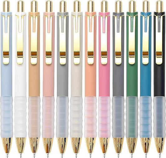 Linbsunne Ballpoint Pens Black Medium Point 1mm Pen with Super Soft Grip Ball Point Pen for Men Women Retractable Pens (gold-12 pcs)