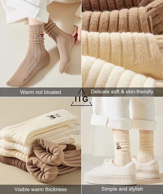 IIG Cute Warm Wool Socks for Women Super Cozy Thick Crew Winter Socks Gifts, 5 Pairs