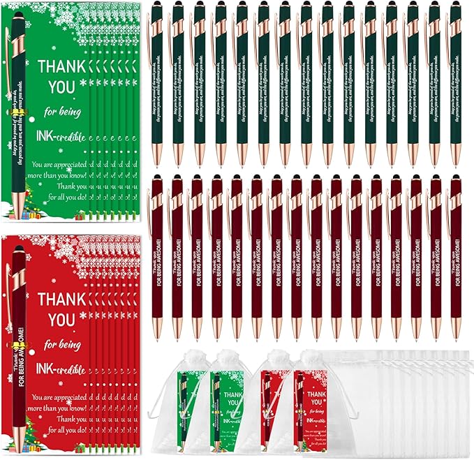 CZWZ 30 Pack Christmas Employee Appreciation Gifts Set, Thank You Pens with Appreciation Cards, Inspirational Ballpoint Pens for Staff Recognition Coworkers Teachers Christmas Thank You Gifts
