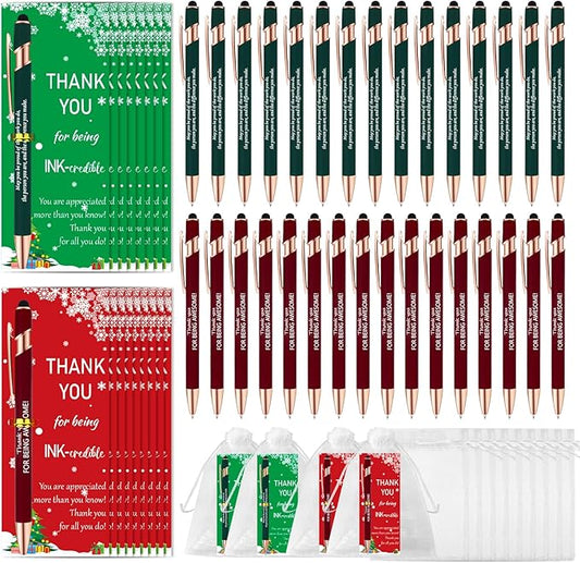 CZWZ 30 Pack Christmas Employee Appreciation Gifts Set, Thank You Pens with Appreciation Cards, Inspirational Ballpoint Pens for Staff Recognition Coworkers Teachers Christmas Thank You Gifts