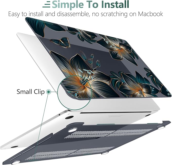 TWOLSKOO Compatible with MacBook Pro 13 inch Case 2023-2016 A2338 M2/M1 A2251 A2289 A2159 A1989 A1706, Plastic Hard Shell Cover & Keyboard Skin & Screen Protector - Golden Lilies