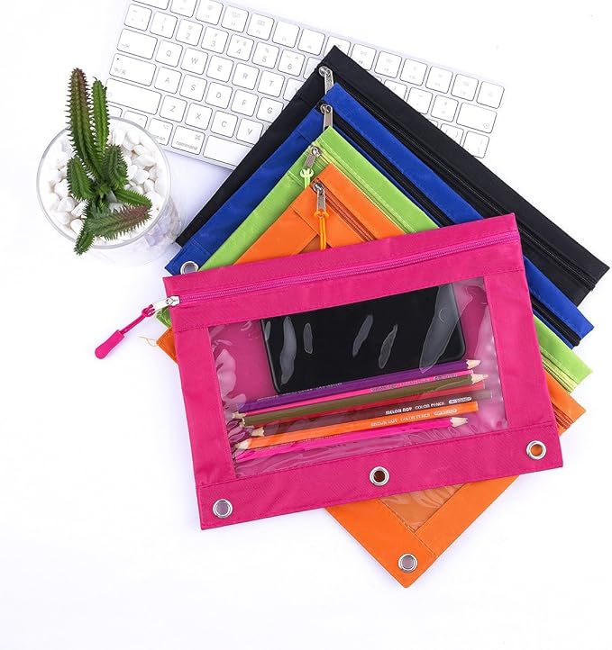 DoDoMagxanadu Binder Pencil Pouch with Zipper Pulls, Pencil Pouch for 3 Ring Binder Pencil Case with Clear Window Bluk 5 Pack for Office School Supplies