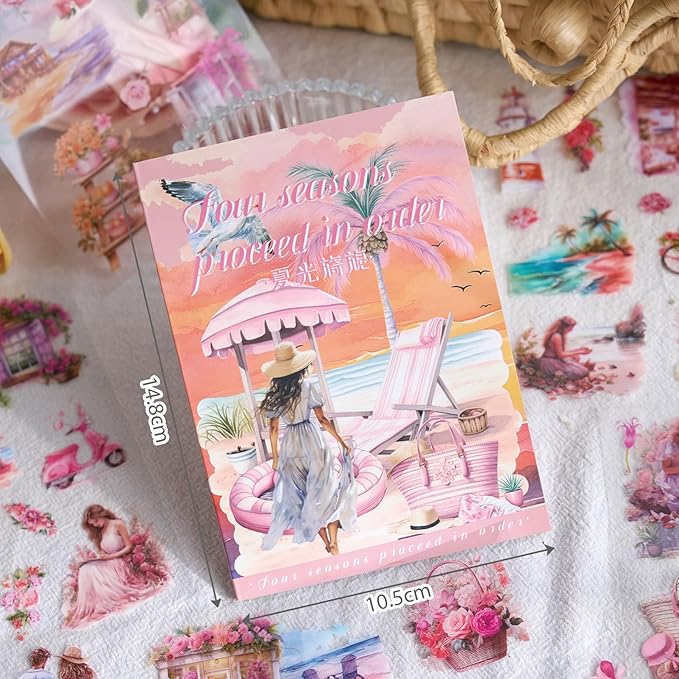 Snycler 20 Sheets PET Stickers - Vintage Journaling, Scrapbooking Supplies, DIY Craft Stickers for Junk Journals, Ephemera Sticker Book, Seasonal Themes (Summer), Pre-Cut Designs