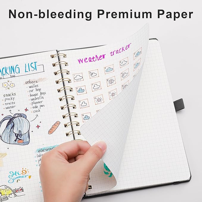 RETTACY Graph Grid Paper Notebook, 140 Pages, A5 Medium Size (5.7'' x 8.3''), 5 Squares per Inch, Hardcover, 100 GSM Thick Paper, for School, Students, Math, Engineering (Black)