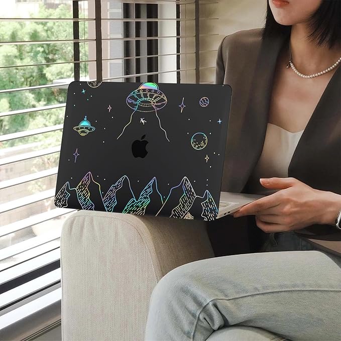 KEROM Clear Black Case for MacBook Air 15 Inch 2025 2024 2023 M4 M3 M2 A3241 A3114 A2941, MacBook Air M4 15 inch Case, Protective Plastic Hard Shell & Keyboard Cover for Mac Air 15, Planet