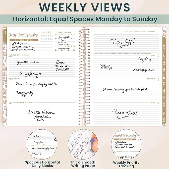 bloom daily planners 2026 Planner (January to December) - 8.5” x 11” Weekly & Monthly Dated Agenda Organizer Book with Stickers & Tabs - Flexible Soft Cover - Tan Leopard