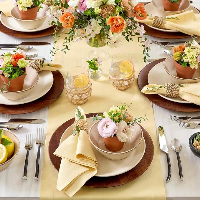 Solino Home Linen Golden Straw Table Runner 144 Inches Long - 100% Pure Linen Extra Long Table Runner 14 x 144 Inch for Fall, Autumn, Thanksgiving - Fete