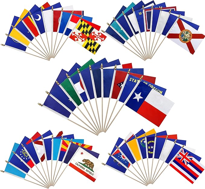 WEITBF Small Mini US 50 State Flags on Wood Stick for Classroom Desk Decorations,5 x 8 Inches