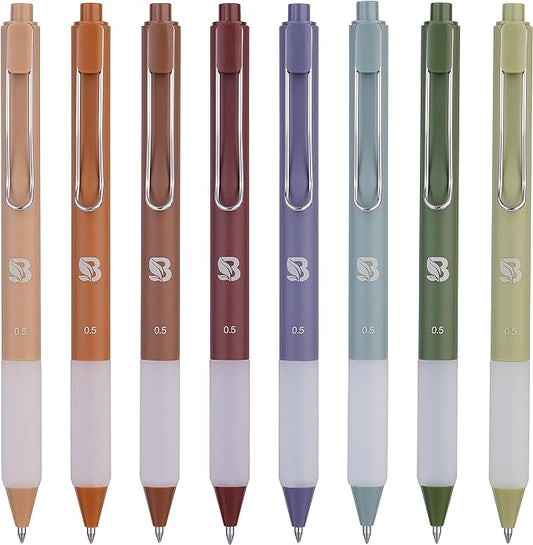 BLIEVE Gel Pens - Earthy, Matte Finish, Smooth Writing, No Bleed - For Journaling, Bible Notes, Drawing - Cute School Supplies, 8 Pack