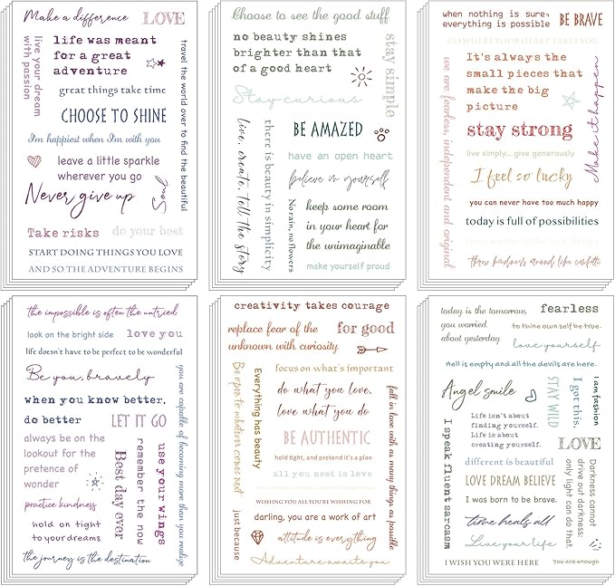 48 Sheets Inspirational Quotes Stickers Aesthetic Sayings Decal Motivational Words Handwritten Letters Gift for DIY Crafts Journaling Scrapbook Planner Appreciation Supplies, 8 Styles(Colorful)