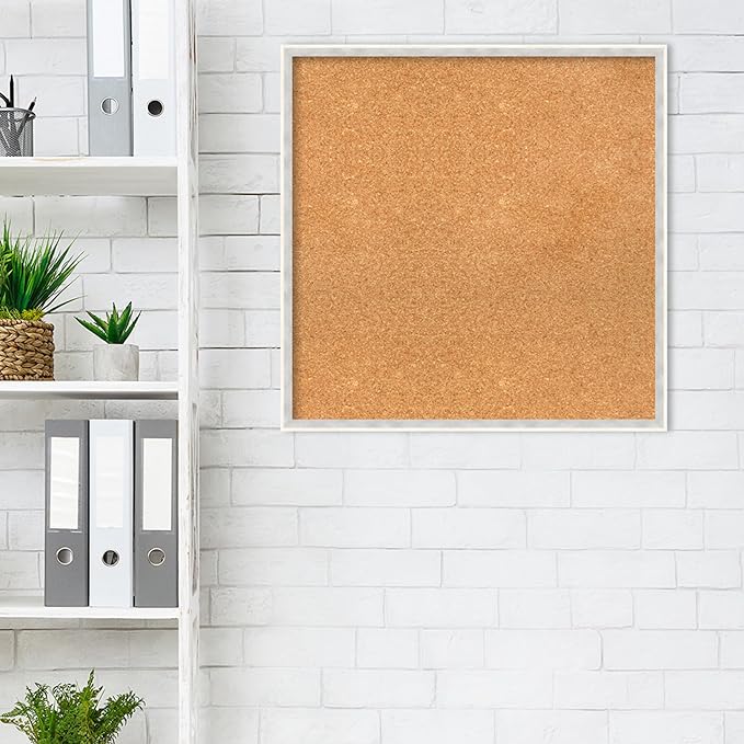 Amanti Art Natural Cork Board for Wall, 25x25 Vision Board with White Frame, Medium Corkboard Office Decor for Home Organization, Modern Corkboard Pinboard to Display Items for Home Organization in