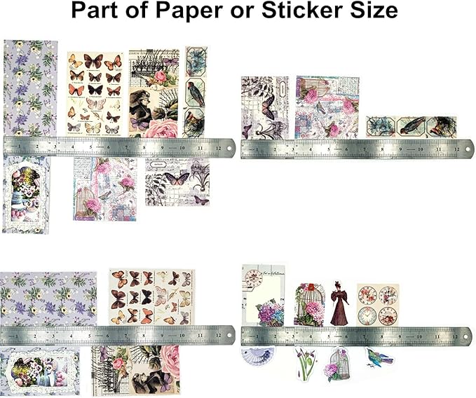 200PCS Vintage Scrapbooking Supplies Pack, Aesthetic Scrapbook Sticker Paper Art Journaling Kit for Bullet Junk Journals,Planner,Cottagecore Decor Gifts (Purple Series)