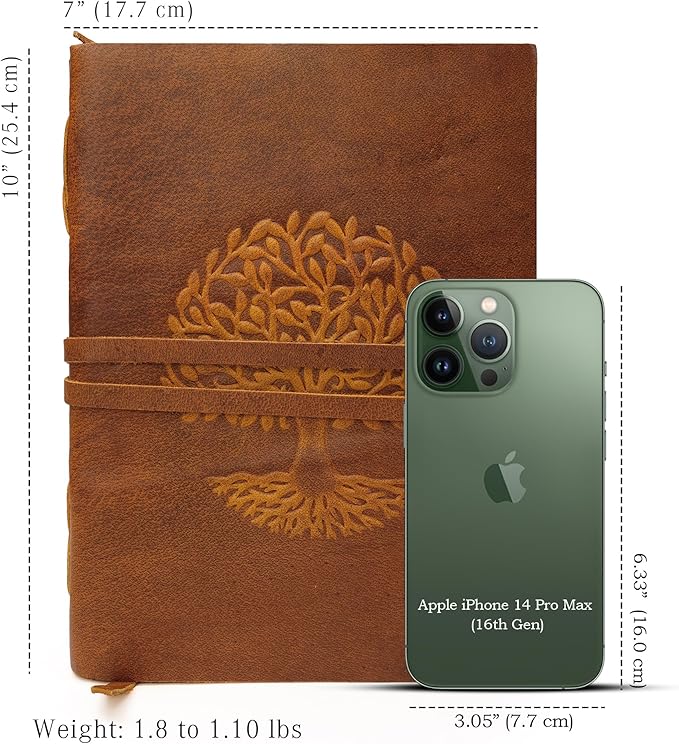 LUXEORIA Tree Of Life Leather Journal for Women and Men, Handcrafted Leather Journal for Writing Womens, Sketchbook, Travel Diary with Unlined Deckle Paper, Tan 7x10