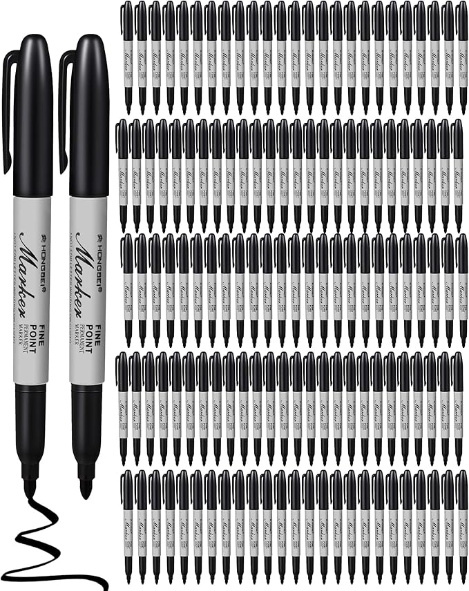 Thenshop 100 Pack Permanent Markers Bulk Black Permanent Marker Set Fine Point Pens Work on Wood, Metal, Stone, Glass