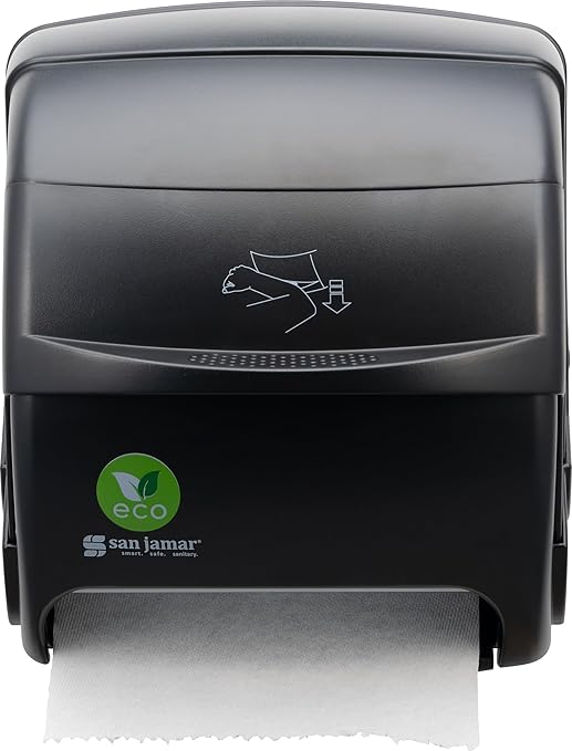 San Jamar Ecologic Integra Recycled Plastic Level Paper Towel Dispenser, Universal Roll Capacity, Wall Mounted Dispenser with Zero Waste for Home and Business Universal, Black