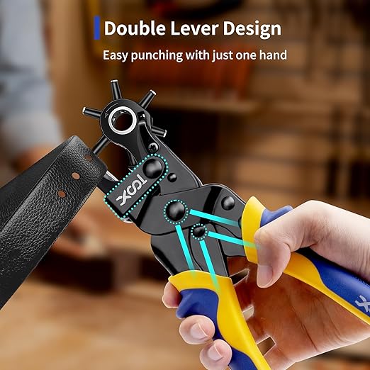 Revolving Punch Plier Kit, XOOL Professional Leather Hole Punch Set,Leather Hole Punch Set for Belts, Watch Bands, Straps, Dog Collars, Saddles, DIY Home or Craft Projects, Heavy Duty Rotary Puncher