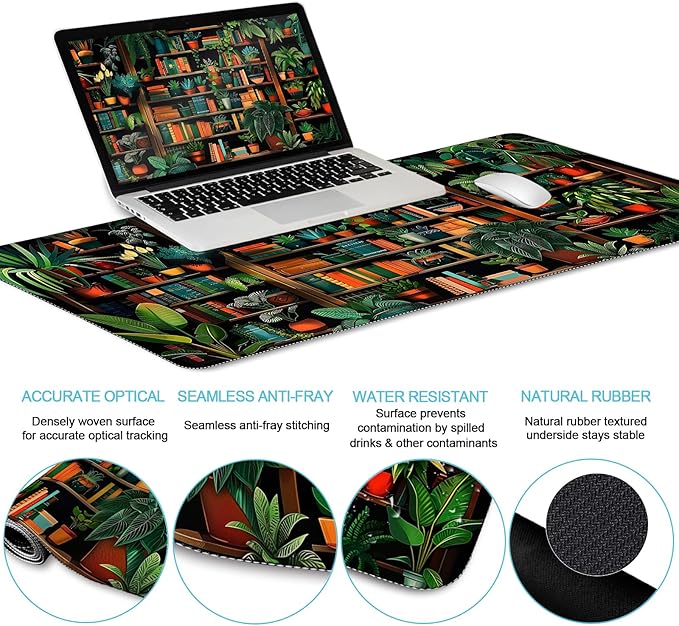 Book Mouse Pad Set Large Desk Matt for Desktop, Ergonomic Mouse Pad with Wrist Rest, Gaming Mouse Pad Wrist Support Keyboard Mat Cup Coaster Set Cute Office Desk Decor Accessories