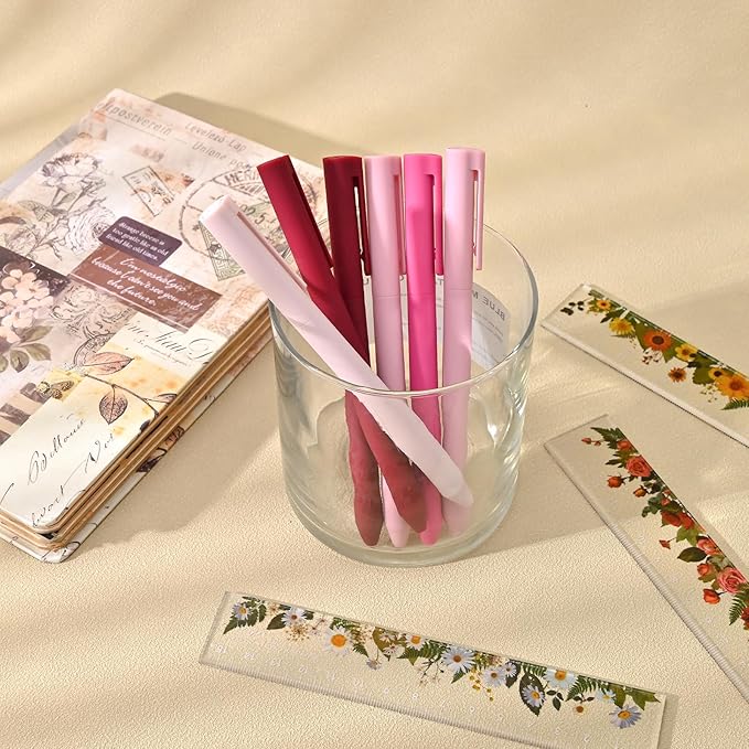 BAYTORY 8Pcs Colored Gel Pens, 0.5mm Fine Point Multicolored Ink Pen, Colorful Pens Smooth Writing for Note Taking and Marking Supplies (Red)