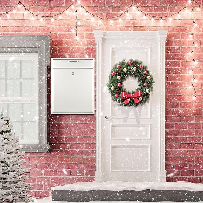 Locking Mailbox with Key for Outdoor 18 x 15 x 7 Inches Large Wall Mount Mail Box with Lock Security Mail Drop Metal Collection Boxes Hanging Secure Postbox(Creamy White)