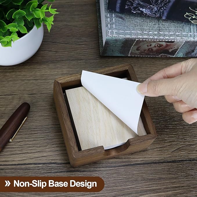 Buqoo North American Black Walnut Wood Sticky Note Pad Holder for Desk, Memo Holder Paper Dispenser, Desktop Accessories Organizer for Office School Home