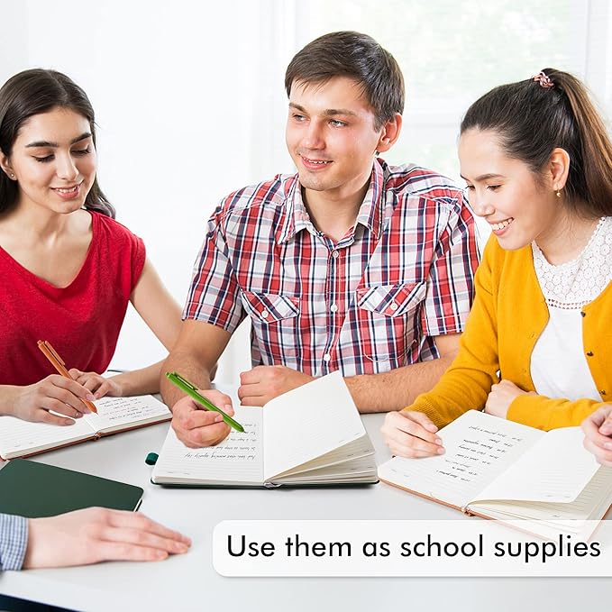 feela Hardcover Notebook For Work, Classic Ruled Lined Journal Set School Business Supplies, with 3 Black Pens, 120 GSM, 5.1”x8.3”, 3 Pack, A5, Vintage Colors