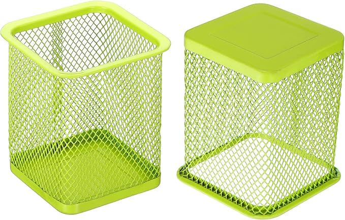 PATIKIL Mesh Pen Holder, Pencil Holder Pencil Basket Pen Cup Locker Organizer Square Makeup Brush Holder for Desk Accessories, Green