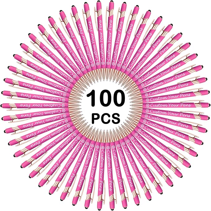 Amlion Personalized Custom Pens with Name Engraved Logo Text,100 Customized Writing Stylus Pen Promotional Item Gift for Men Women Office Business Wedding-Pink