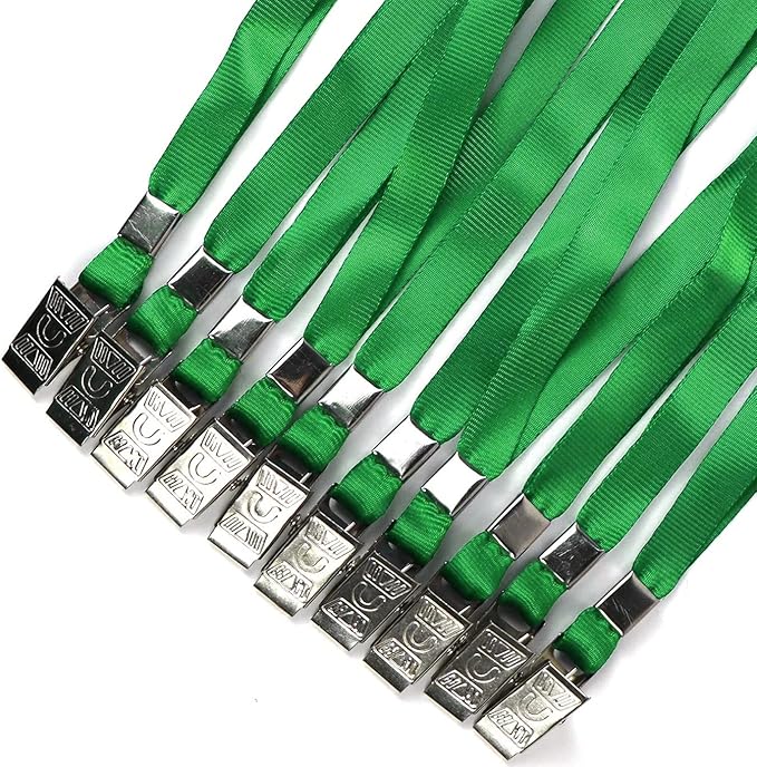 Beebel Green Lanyards 100 Pack Nylon Flat Badge Lanyard for Id Badge Name Tag (Green, 100 Pack)