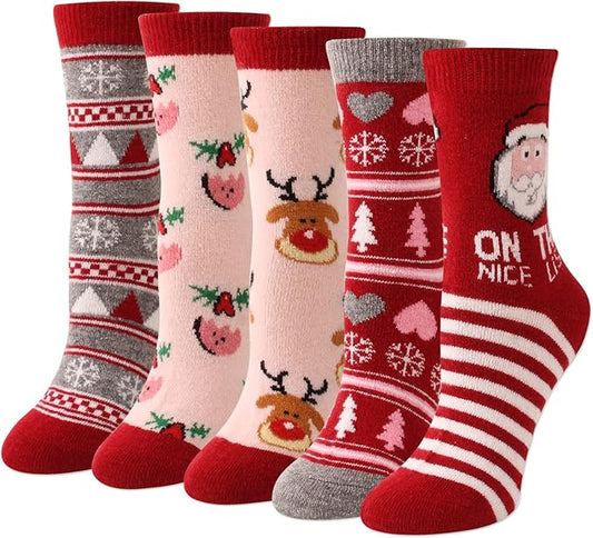 IIG Cute Warm Wool Socks for Women Super Cozy Thick Crew Winter Socks Gifts, 5 Pairs