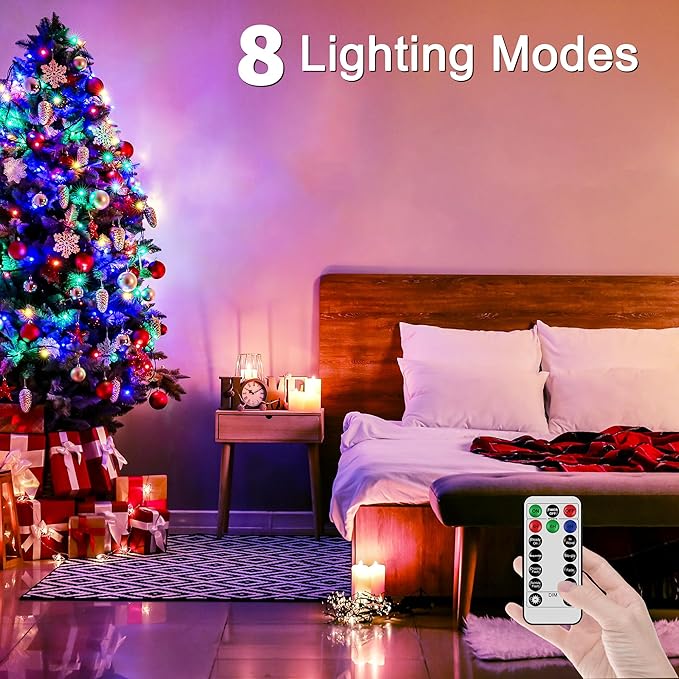 197FT 600 LED Christmas Lights Outdoor, Christmas Tree Lights Plug in, 8 Modes Twinkle String Light for Outside Bedroom Wedding Party Ceiling Xmas Home Decorations (Multicolored)