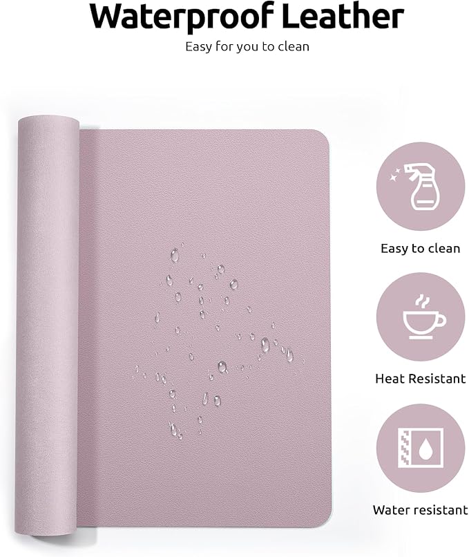 YSAGi Leather Desk Protector, Office Mat, Large Mouse Mat, Non-Slip PU Leather Blotter, Laptop Pad, Waterproof Writing Pad for Office and Home (Grayish Lavender, 35.4" x 17")
