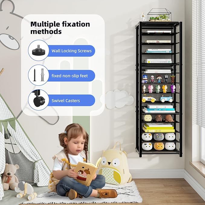 Simple Trending 14 Tier Rolling File Cart, Desk File Organizer with Sliding Trays and Wetal Mesh Paper Letter Storage Multi-Functional Rolling Clutter Cart for Office, Home, School, Black