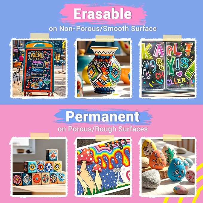 12 Dual Tip Liquid Chalk Markers - Erasable Chalk Markers for Blackboard, Chalkboard Signs, Glass, Chalk Pens Wet Erase Makers for Bar Menu, Shcool,Wedding Sign, Just Married Car Windows Decorations