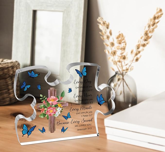 Christian Gifts for Women, Engraved Acrylic Block Heart Puzzle with Gift Box, Bible Verse Gifts, Inspirational Gifts, 3.9 x 3.3 Inch Engraved Acrylic Keepsakes - PT27