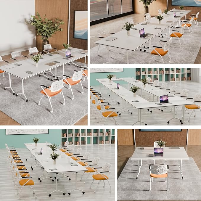 Conference Table, Folding Conference Tables for 2-20 People, Modern Conference Room Table with Wheels, Super Sturdy Large Rectangle Mobile Meeting Seminar Tables for Office (2PCS 47.2in)