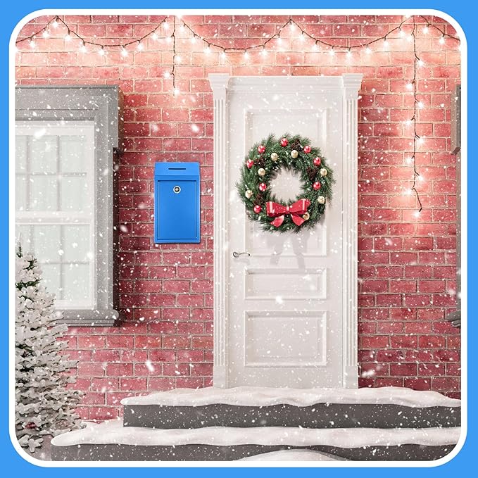 Metal Donation Cash Box Collection Safe Suggestion Box with Lock Wall Mounted Mailbox Delivery Ballot Container for Home Office Outdoor Door(Blue)