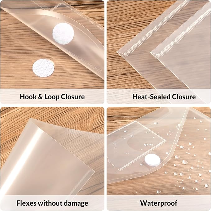 SUNEE 6 Pack Plastic Envelopes, Clear Folders for Document for A4 Letter Size, Poly File Folders with Label Pockets for School Home Office Organizer Work Supplies