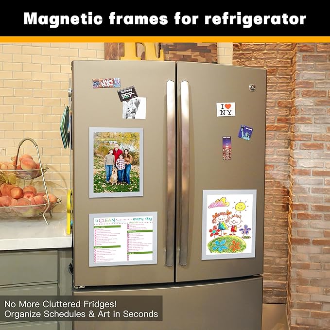 10Packs Magnetic Frames for Refrigerator & Metal Surfaces - 8.5x11 Magnetic Sign Holder - File/Paper/Document Holder with Photo/Picture/Poster Frame for Commercial/Home Use (Silver)