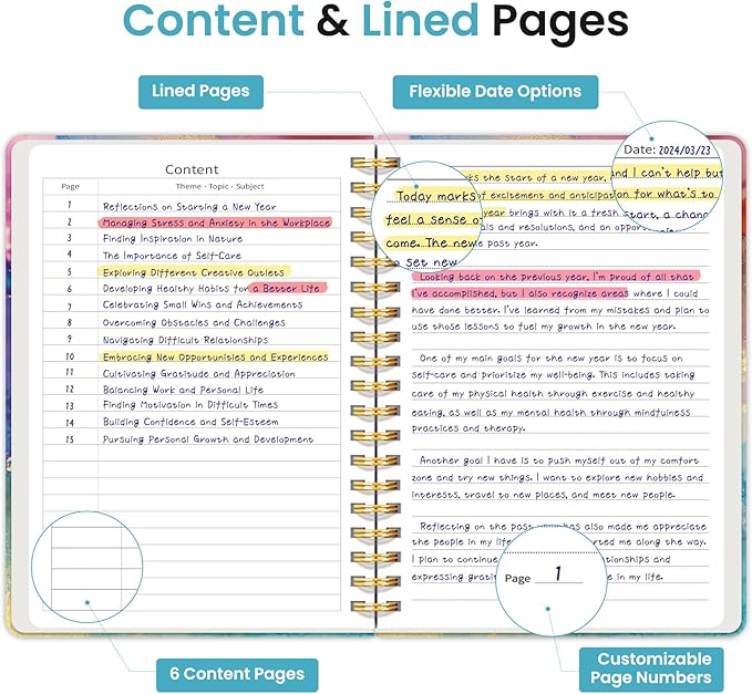 Taja Lined Spiral Notebook Journal for Work, 300 Pages Thick B5 (7.1"x10") College Ruled Journal for Women & Writing, Hardcover Notebook for Note Taking, Perfect for Office Home School, Color Splash