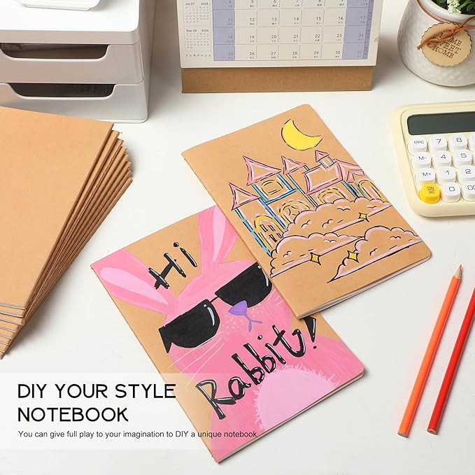 48 Pack Blank Kraft Notebooks, 8.3x5.5 Inches A5 Small Journals Bulk Blank Notebooks 80 Gsm Unlined with 60 Pages A5 Subject Notebooks Traveler Journal Set for Adult Students Back to School Supplies