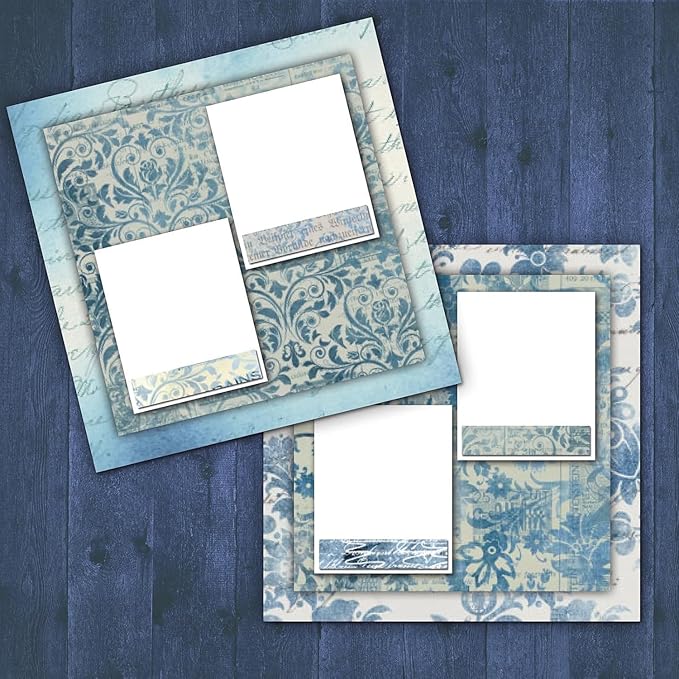 48 Sheets Vintage Blue Floral Scrapbook Paper, Retro Blue Pattern Decorative Scrapbook Paper for Junk Journals DIY Cards and Photo Albums,Aesthetic Craft Supplies for Kids and Adults