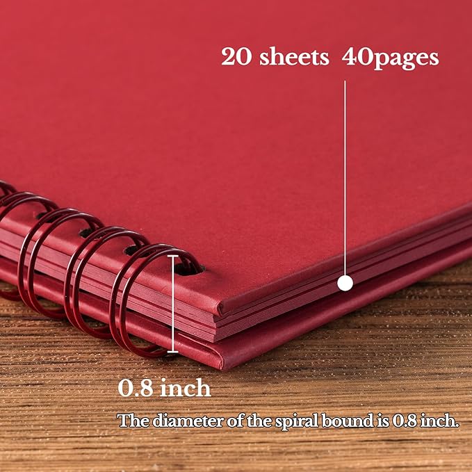 potricher 8 x 8 Inch DIY Scrapbook Album 40 Pages Hardcover Kraft Paper Scrap Book Photo Albums Memory Book for Wedding and Anniversary Family (Red, 8 Inch)