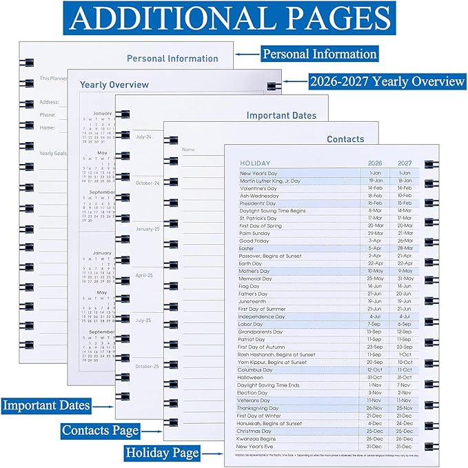 Daily Planner 2026-2027, Weekly and Monthly Planner 2026-2027 Academic Year, January 2026-June 2027 Calendar Planner, 8.2"×5.5", 18 Months, Agenda Book for Teacher, School Student (JAN.2026-JUN.2027 Deep Blue)
