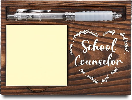 School Counselor Gifts, School Counselor Appreciation Gifts, Thank You Counselor Gifts, Sticky Note Holder, Post-it Note Dispenser for Desk, Wooden Post-it Note & Pen Holder 6.5" x 4.7" - FTA123